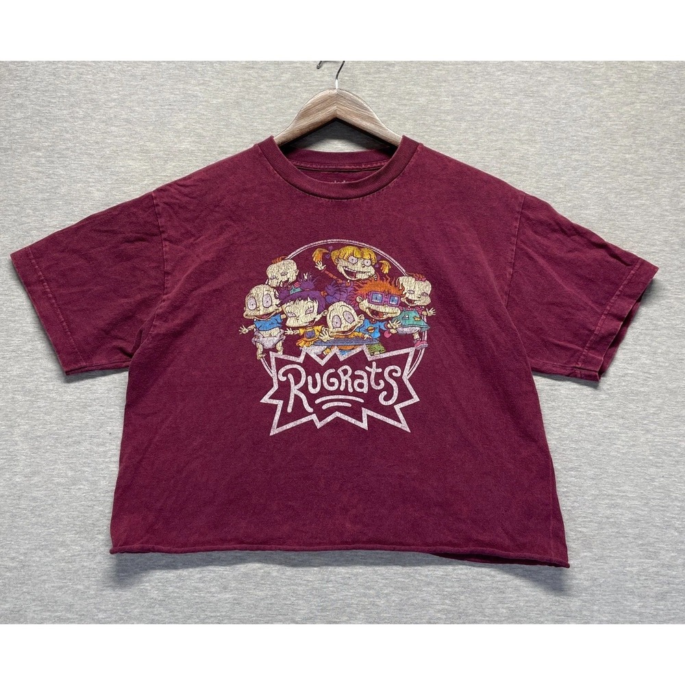 Nickelodeon Rugrats Cropped T Shirt Womens Medium Maroon Graphic Print Crew Neck
